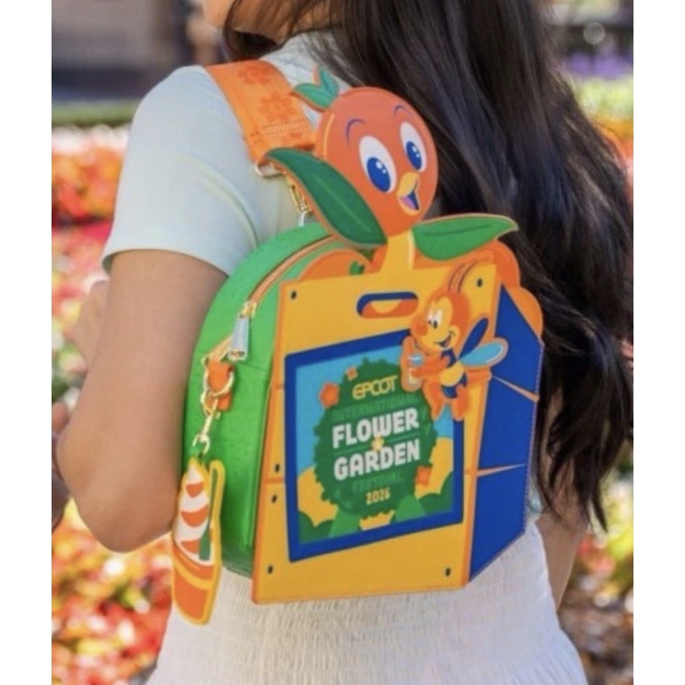 Disney 2026 EPCOT Flower Garden Loungefly Spike Orange Bird Backpack NWT